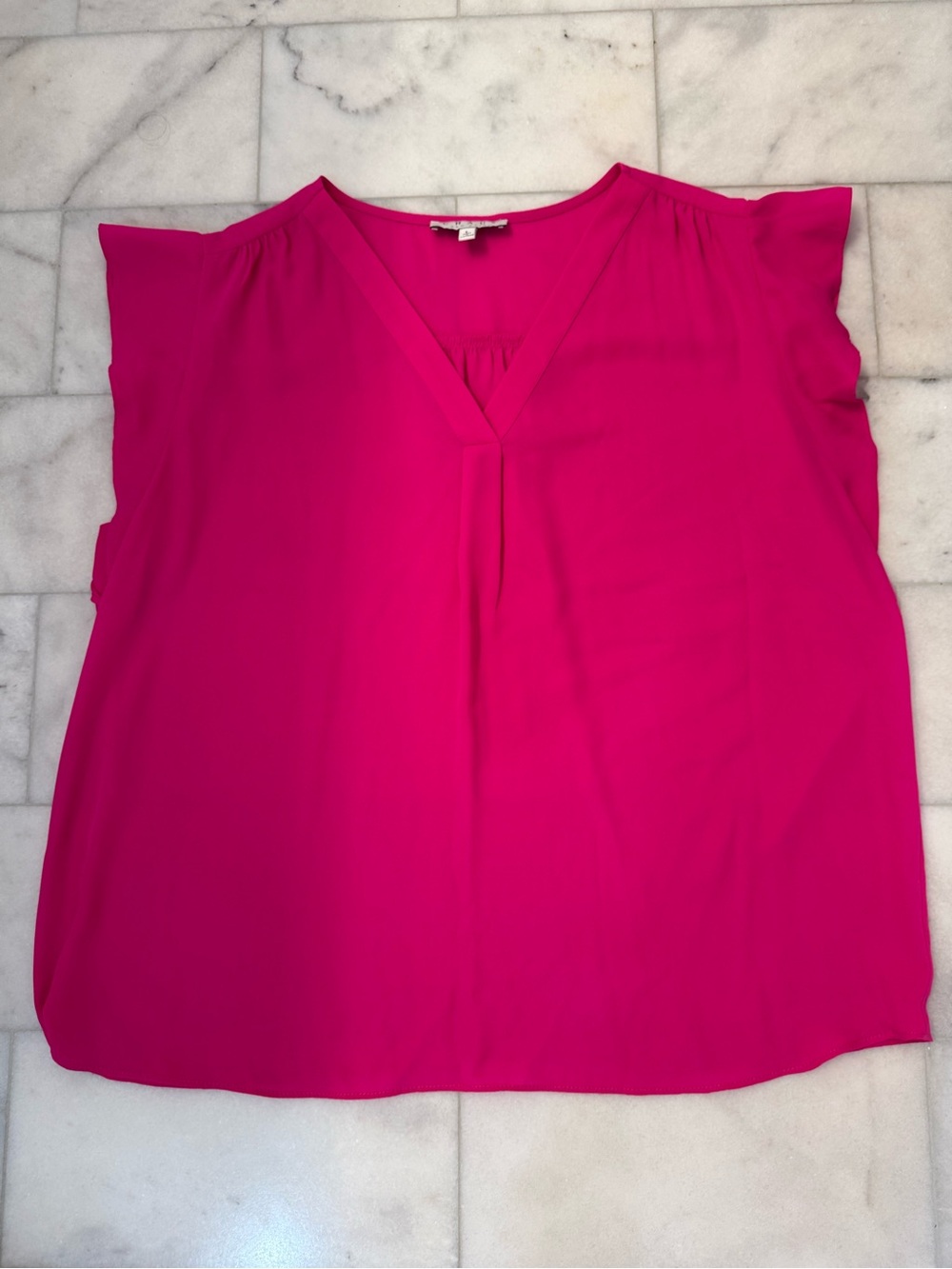 Chaus Bright Fuchsia Pink V-Neck Flutter Sleeve Blouse